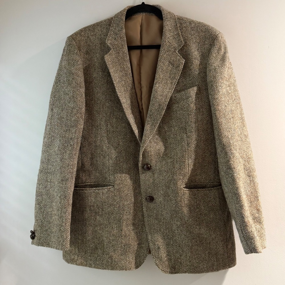 Charles Barker Harris Tweed Blazer  Brown Tan Wool Sport Coat Made in England